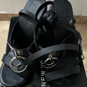 UNIF Black Block Heels with Silver Accents